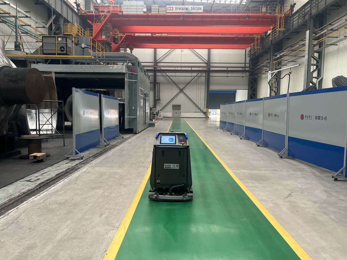 Siben Thunder God robot at CITIC Heavy Industries - commercial cleaning robot deployment survey Siben Thunder God cleaning robot pre-deployment site survey at CITIC Heavy Industries