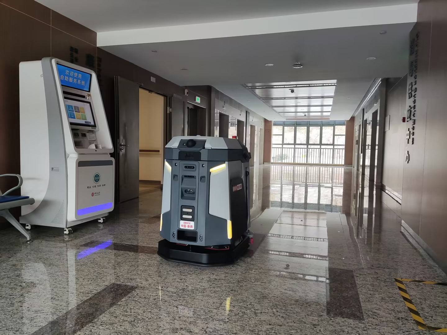 Siben Thunder God GT robot scrubber at hospital wall edge
