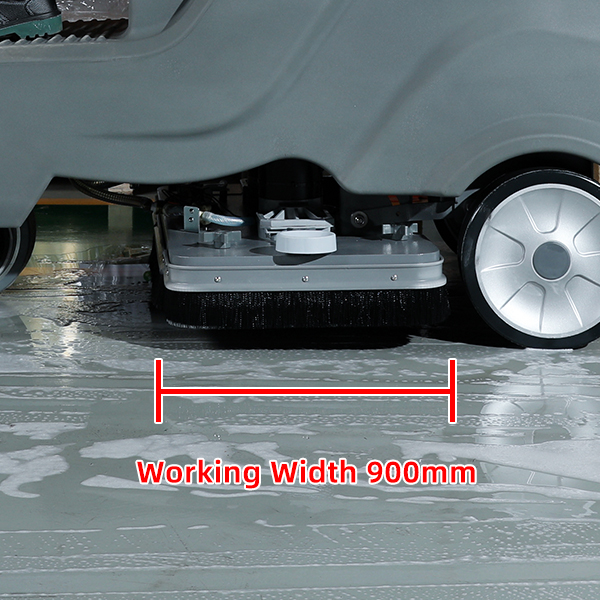 17-inch dual disc brushes, cleaning width 900mm, 50-70kg brush contact pressure, 230 rpm, deep cleaning